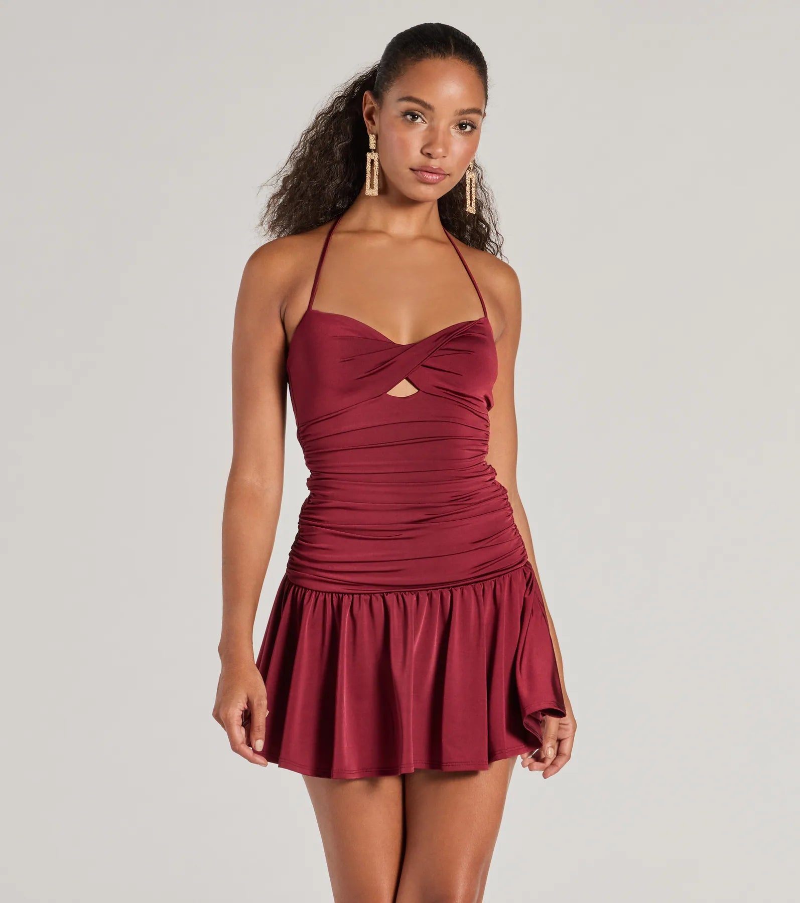 Flirty Flair Ruched Drop Waist Skater Dress