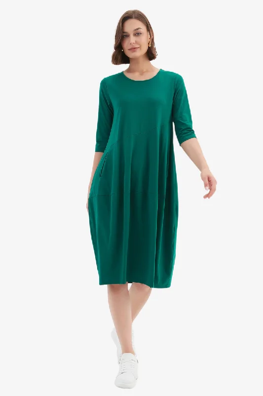 Tirelli - 3/4 Sleeve Diagonal Seam Dress - Emerald