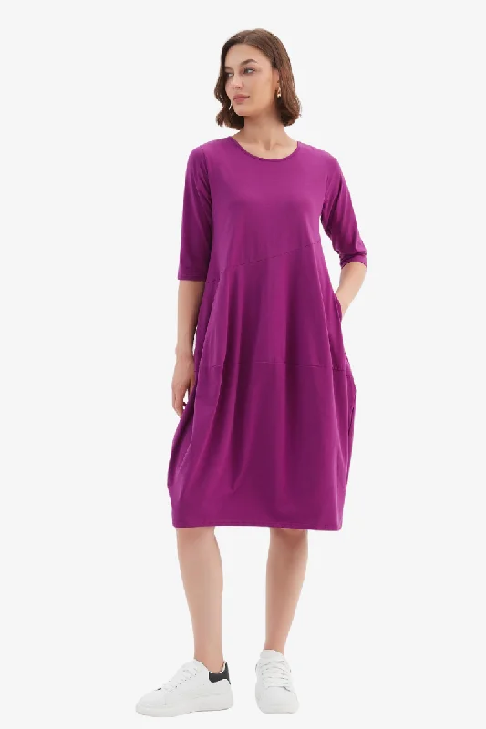 Tirelli - 3/4 Sleeve Diagonal Seam Dress - Fuchsia