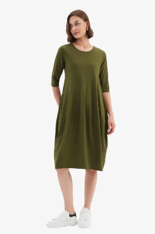 Tirelli - 3/4 Sleeve Diagonal Seam Dress - Moss